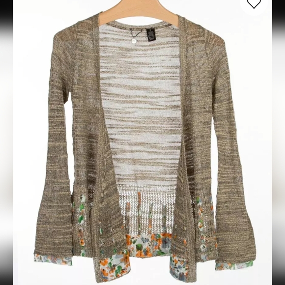 BKE Boutique BUCKLE Open Weave Cardigan Sweater Size Medium Brown Long sleeve - Picture 2 of 7